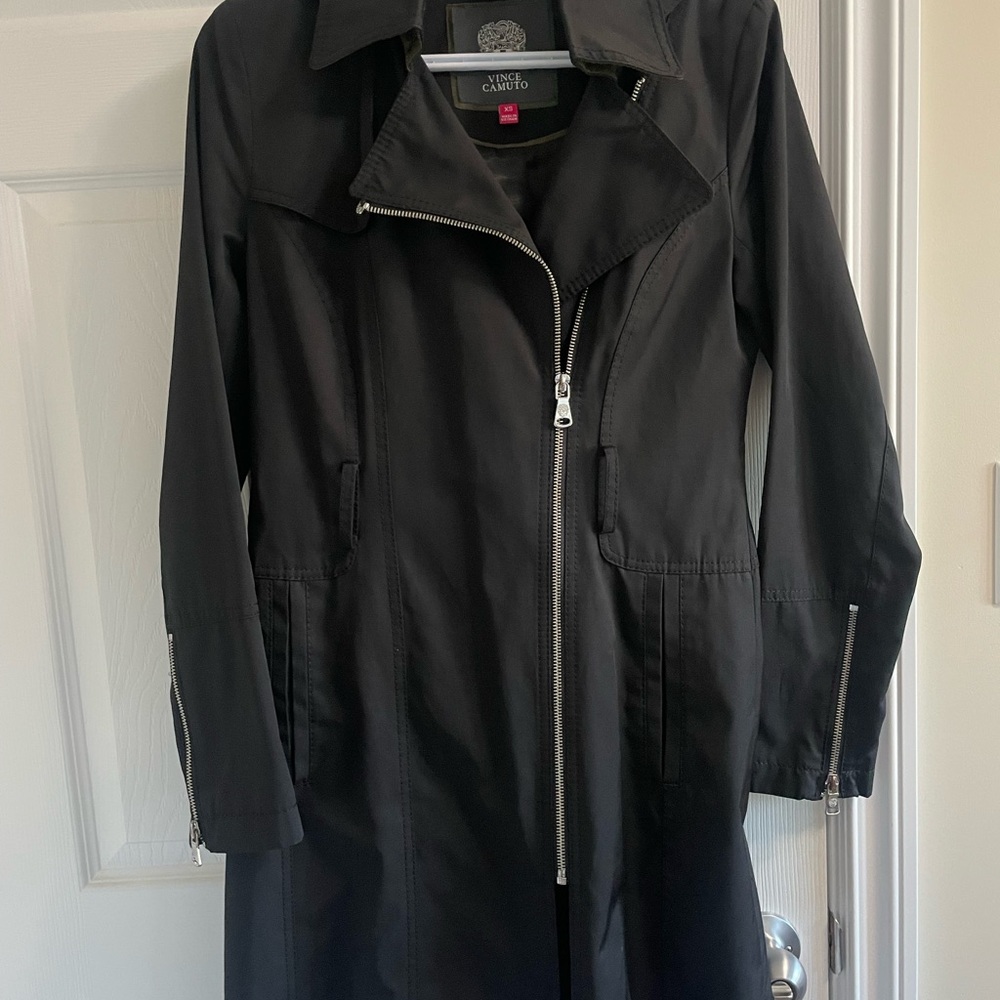 Vince Camuto Black Trench Coat Asymmetrical Zip